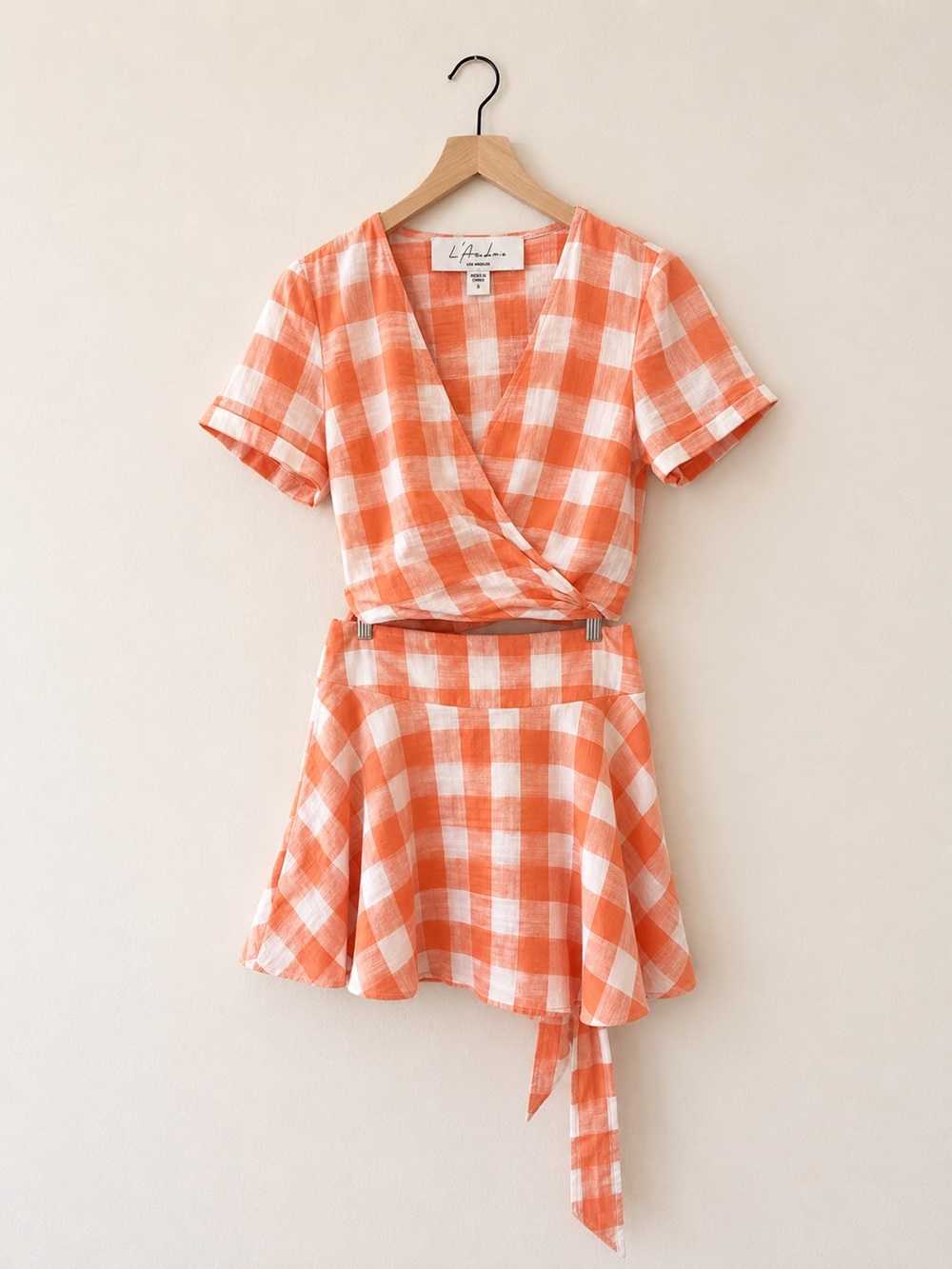 L’Académie Sherbert Gingham Lani Wrap Top & Circle Skirt Set Size Small